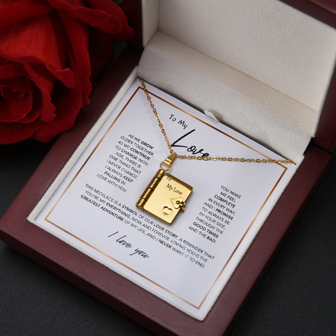 "Forever Chapters" Engraved Notebook Necklace