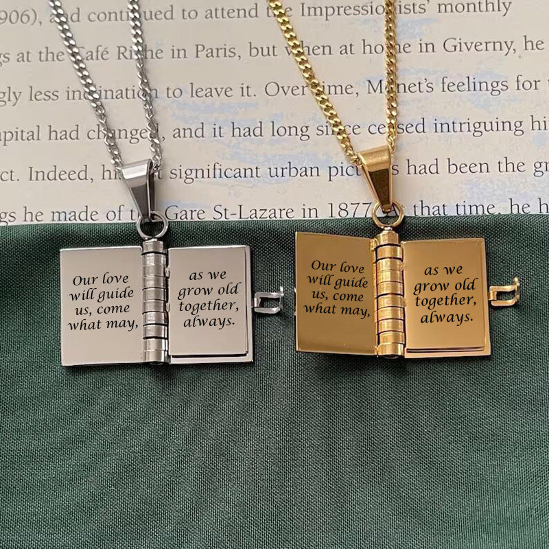 "Our Love Story" Engraved Notebook Necklace