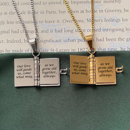 "Our Love Story" Engraved Notebook Necklace