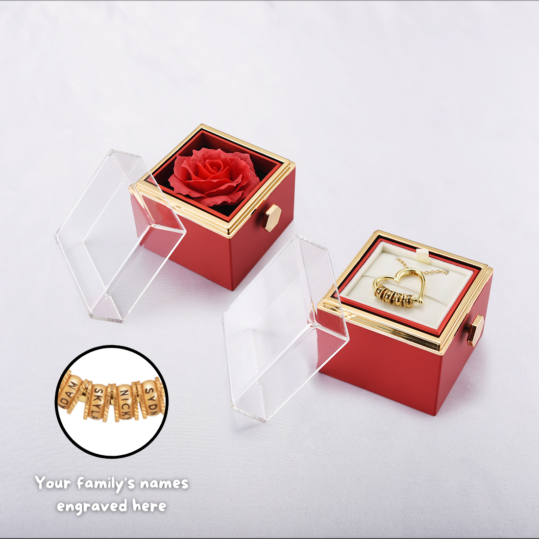 Heart of Our Family Necklace with Names Engraving & Forever Rose Box