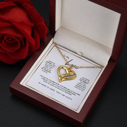 Personalized Heart Necklace with Dual Engravings & Birthstone