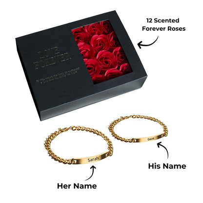 Ein Dutzend ewige Rosen & personalisiertes Armband Geschenkset