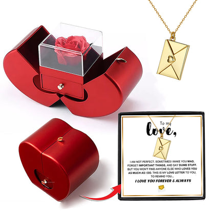 Ewiges Versprechen - Liebesbrief-Halskette & Forever Rose Geschenkset