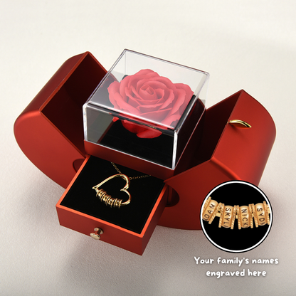 Herz unserer Familie - Personalisierte Halskette mit luxuriöser Forever Rose Box