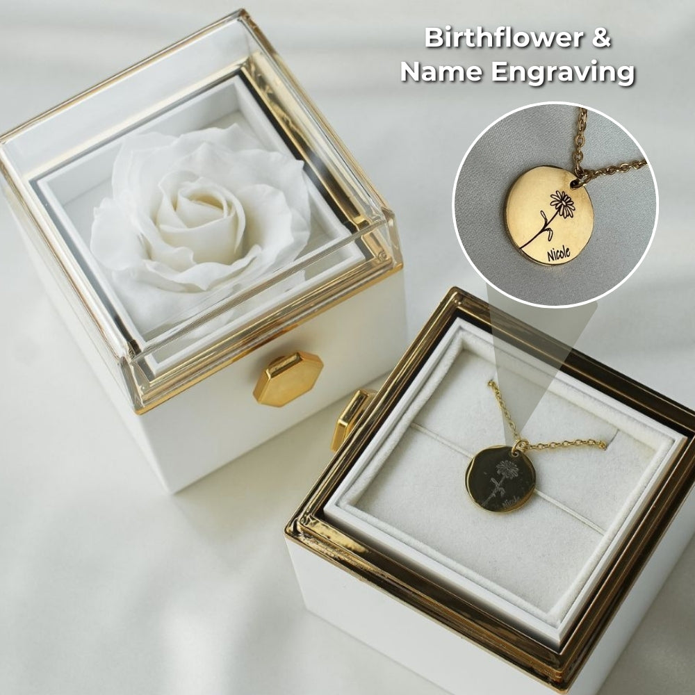 Personalisierte Geburtsblume Halskette mit Forever Rose Box