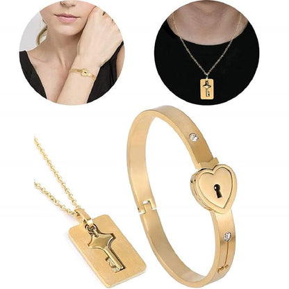 Conjunto de collar llave y pulsera con candado para parejas