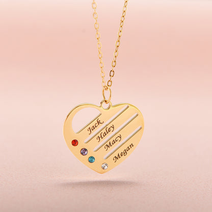 "Corazón de la familia" - Collar personalizado con piedra de nacimiento y nombre en caja de caoba con LED