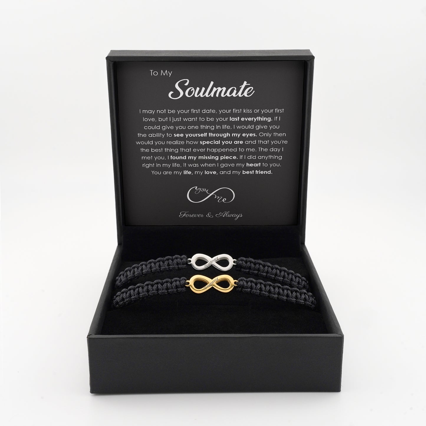 Juego de pulseras infinitas personalizadas "Forever Tied" para él y para ella