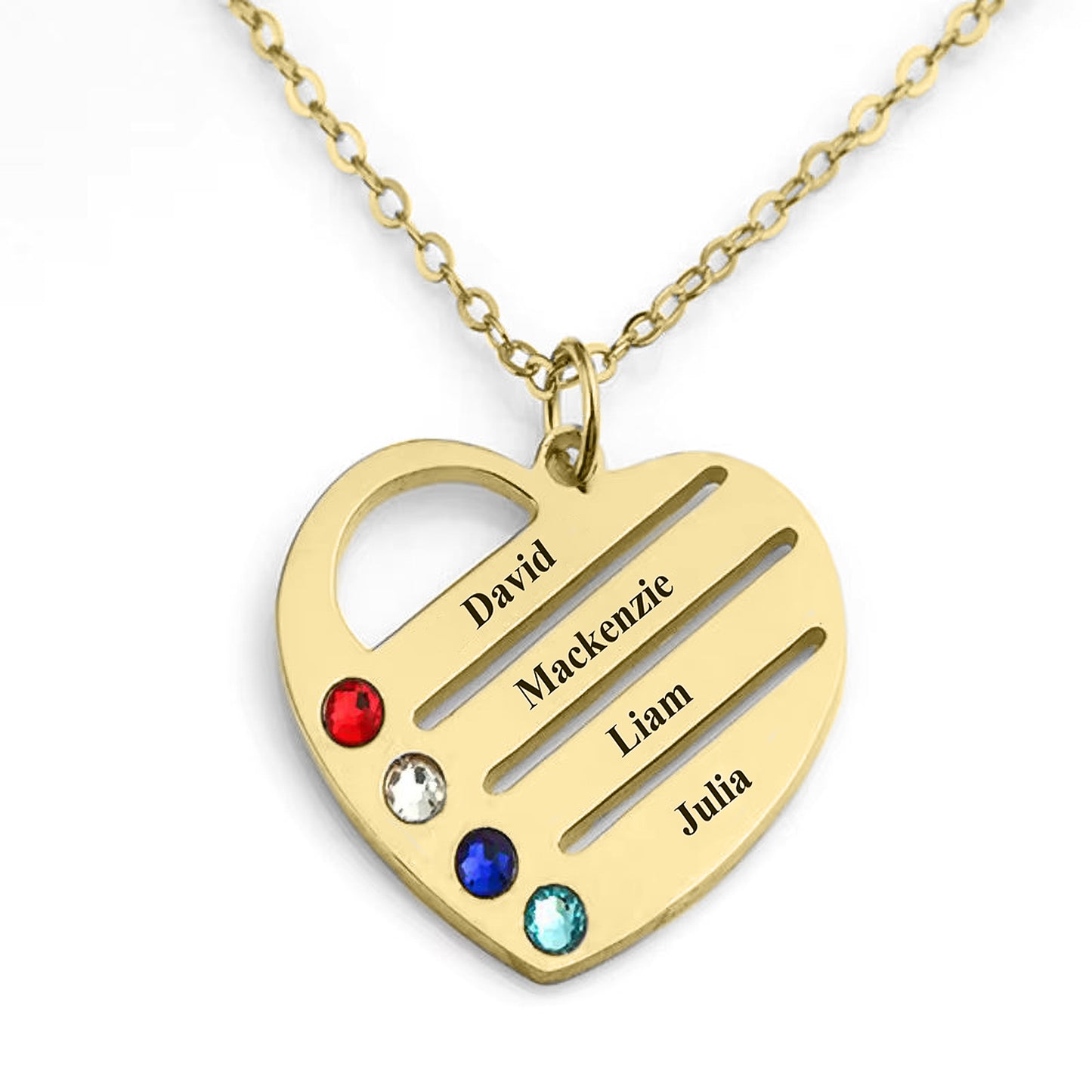 "Corazón de la familia" - Collar personalizado con piedra de nacimiento y nombre en caja de caoba con LED