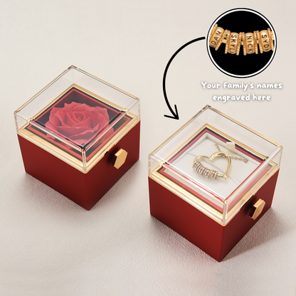 Collar Heart of Our Family con nombres grabados y caja Forever Rose