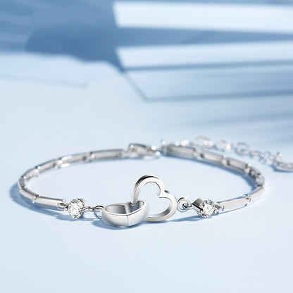 Corazones Inseparables -Pulsera de Plata 925