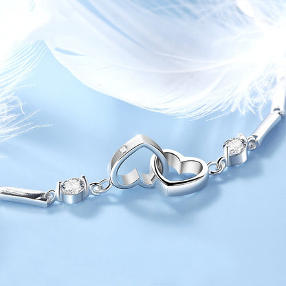 Corazones Inseparables -Pulsera de Plata 925